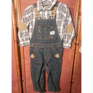 18 Month Boys Rock 2pc Overalls With Plaid Shirt Adorable C1